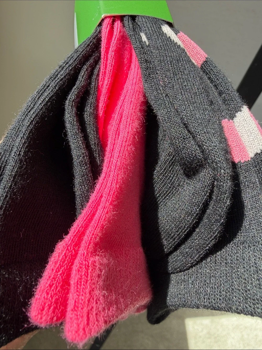 kate spade Black Crew Socks with Pink Heart Motif - 3 Pack